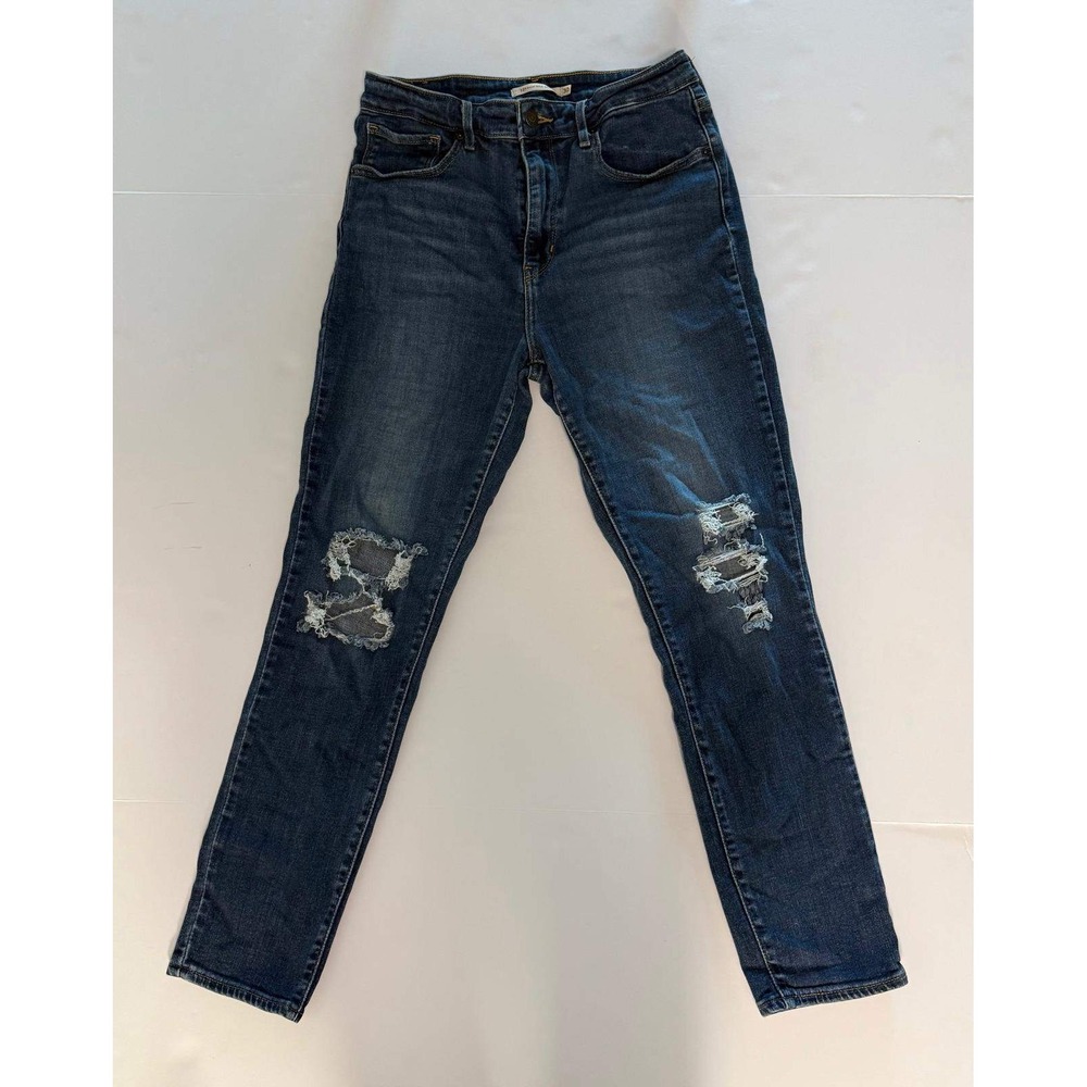 Levis 721 High Rise Skinny Jeans Womens 30 Dark Wash Distressed‎ Ripped Denim